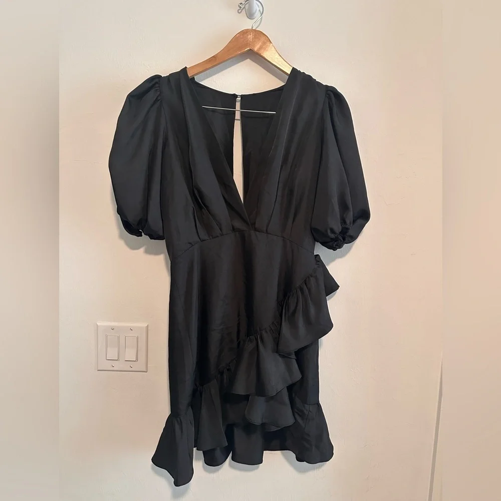 Ronny Kobo Mindy Puff Sleeve Mini Dress in Black